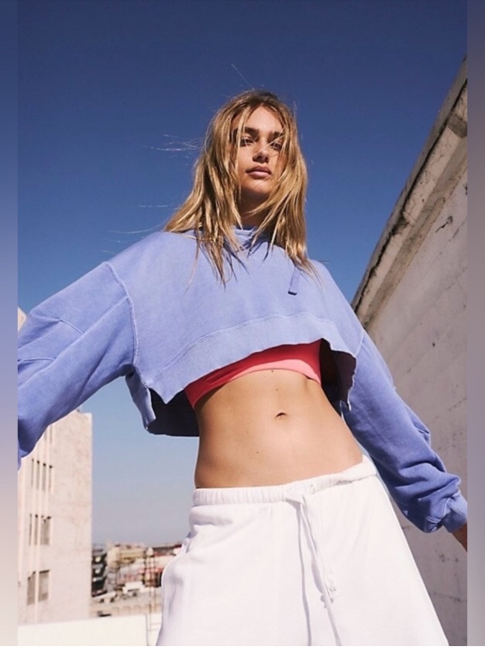 FREE PEOPLE | ✨NEW✨ Catch Up Cropped Hoodie in Blue Iris